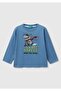 Boy's Aviator Blue Front Printed Crew Neck Long Sleeve T-Shirt
