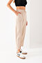 Women's Beige Balloon Pattern Striped High Waist Modal Soft Textured Lycra Trousers with Elastic Waist - 4