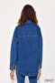 Women's Jeans Long Buttoned Hijab Blue Jeans Jacket with Chest Pockets - 5