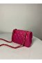 Fuchsia Mini Size Quilted Gold Chain Crisscross Straps Women's Hand Chain and Shoulder Bag - 3