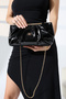 Women's Shiny Black Chain Strap Portfolio Evening Bag – Stylish Shoulder Bag for Nights and Events - 5