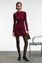 Encanto Women's Round Neck Stripe Pattern Slim Fit Burgundy Dress - 2