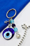 Handmade Glass Evil Eye Beaded Cluster Turquoise Beaded Keychain with Silver Rings, New Bag Ornament - 5