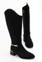 Women's Below-The-Knee Boots with Gold Buckle Detail and Zipper, Casual Boots, Lina Black Suede - 6