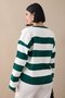 Gold Buttoned Striped Emerald Green Knitwear Cardigan - 4