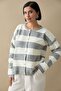 Gold Buttoned Striped Gray Knitwear Cardigan - 2