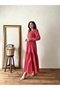Modest Red Floral Print Tiered Poplin Dress - 4