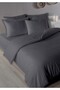 100% Cotton Satin Stripe Flounce Double Duvet Cover Set Dark Gray 200X220 cm - 3