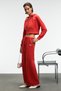 Elara women's metal zippered embroidered hooded crop red sweatshirt - 4