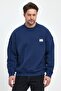 Men's Turtleneck Embroidered Oversize Sweatshirt Navy Blue - 2