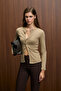 Taluvia Women's Stretchy Fabric Bodycon Slim Fit Buttoned Mink Blouse