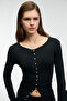 Sillarie Women's Long Sleeve Stretchy Fabric Button up Regular Black Blouse - 5
