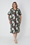 Women's Plus Size 100% Cotton Combed Fabric Buttoned Summer Dress / Ecru-Green 4180 - 2