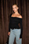 Velmea Women's Asymmetrical Collar Shoulder Detail Slim Fit Black Blouse - 3