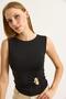 Crew Neck Women's Blouse with Accessory Detail Black - 3