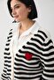 Heart Striped Ecru Knitwear Cardigan - 2