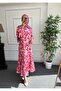 Pink Floral Patterned Hijab Satin Poplin Dress - 2