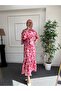 Pink Floral Patterned Hijab Satin Poplin Dress - 3