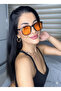 Mocha Orange Glass Black Framed Cornered Unisex Sunglasses Hit Model