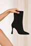 Suede Gray Stone Thin Heeled Women's Boots Black - 7