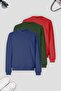 Men's 3-Pack Indigo-Red-Khaki Sweatshirt Basic Crew Neck