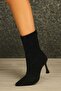 Suede Shiny Stone Thin Heeled Women's Boots Black - 4