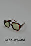 Geometric Coffee Frame Light Green Glass Unisex Sunglasses