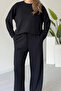 Women's Crew Neck Long Sleeve Modal Set Black 1109 - 4