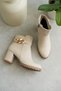 Women's Beige Zippered Buckle Detailed Daily Use Short Heeled Boots Shoes (7 cm) - 6