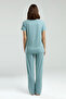 Women's Hakim Collar Pigment Printed Summer Regular Fit Green Pajama Set Pc8985-S-V1 - 5