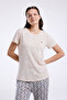 Women's Hakim Collar Pigment Printed Summer Regular Fit Cream Pajama Set Pc8961-S-V1 - 4