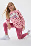 Girl's Crew Neck Allover Printed Winter Regular Fit Pink Tracksuit Set Us1230-C-V1
