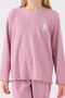 Girl's Crew Neck Pigment Printed Winter Regular Fit Pink Pajama Set Us1986-C-V3 - 4