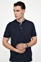 Men's Slim Fit Slim Fit 100% Cotton Plain Pique Navy Blue Prevailing Collar T-Shirt - 3