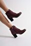Women's Genuine Leather Laser Detailed Lace-Up Boots - Claret Red - 2