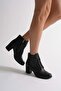 Women's genuine leather laser detailed lace-up boots - black