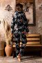 Black Floral Shirt Plush Pajama Set