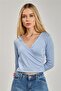 Women's Double Breasted Collar Long Sleeve Bodysuit - Blue - 4
