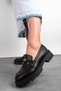 Wopyt Women's Gold Buckle Detailed Thick Sole Loafer Shoes-Black - 3