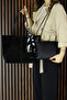 Black Genuine Cowhide Suede Magnetic Closure Large Size Daily Shoulder Bag and Handbag with Strap - 5