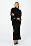 Winter Black Knitwear Two-Piece Set – Oversized Top & V-Neck Maxi Dress - 2