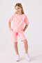Girl's Crew Neck Wrap Embroidered Summer Regular Fit Pink Bermuda Set Us1850-C-V3