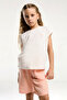 Girl's Crew Neck Wrap Embroidered Summer Regular Fit Cream Bermuda Set Us2092-C-V1 - 3