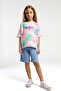Girl's Crew Neck Pigment Printed Summer Regular Fit Pink Bermuda Set Us2095-C-V1 - 2