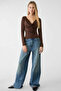 Degaje Collar Long Sleeve Brown Blouse - 2