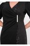 Women's Large Size Sequin Block Stone Buckle Accessory Detail Short Sleeve Flexible Short Sleeve Woven Evening Dress - 2