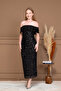 Sequin Fabric Boat Neck Pencil Dress - Black