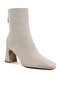 Women Square Toe Microfiber Ankle Boots in Beige - 2
