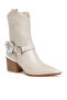 Women Diamante Embellished Pin Buckle Boots in Beige - 2