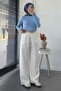 Front Pleated Detail Palazzo Women's Trousers - White - 6